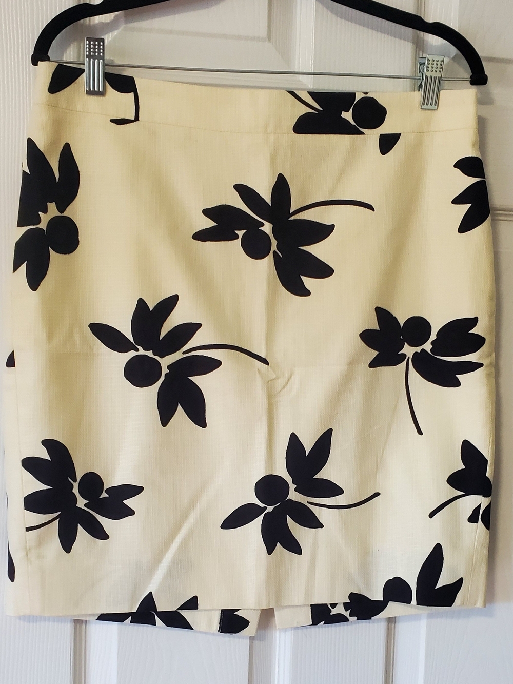 J Crew Floral Print Cream and Black Pencil Skirt